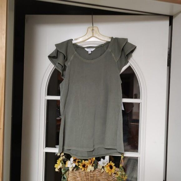 New Time And Tru Green Flutter Sleeve Tank Women's Small 4/6 - Picture 1 of 2